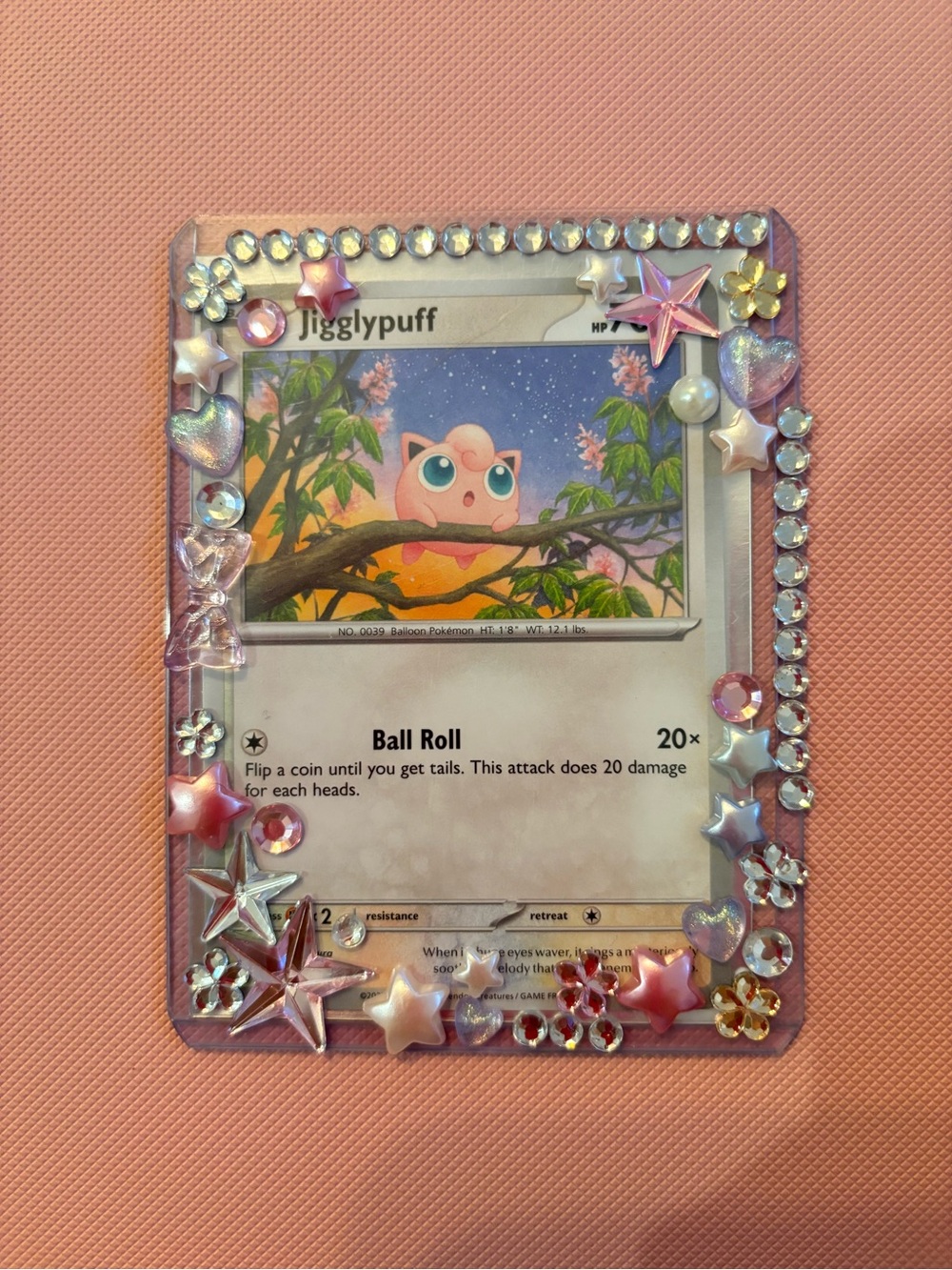 Pokemon Jigglypuff Trading Card with top loader Pink Purple Accent